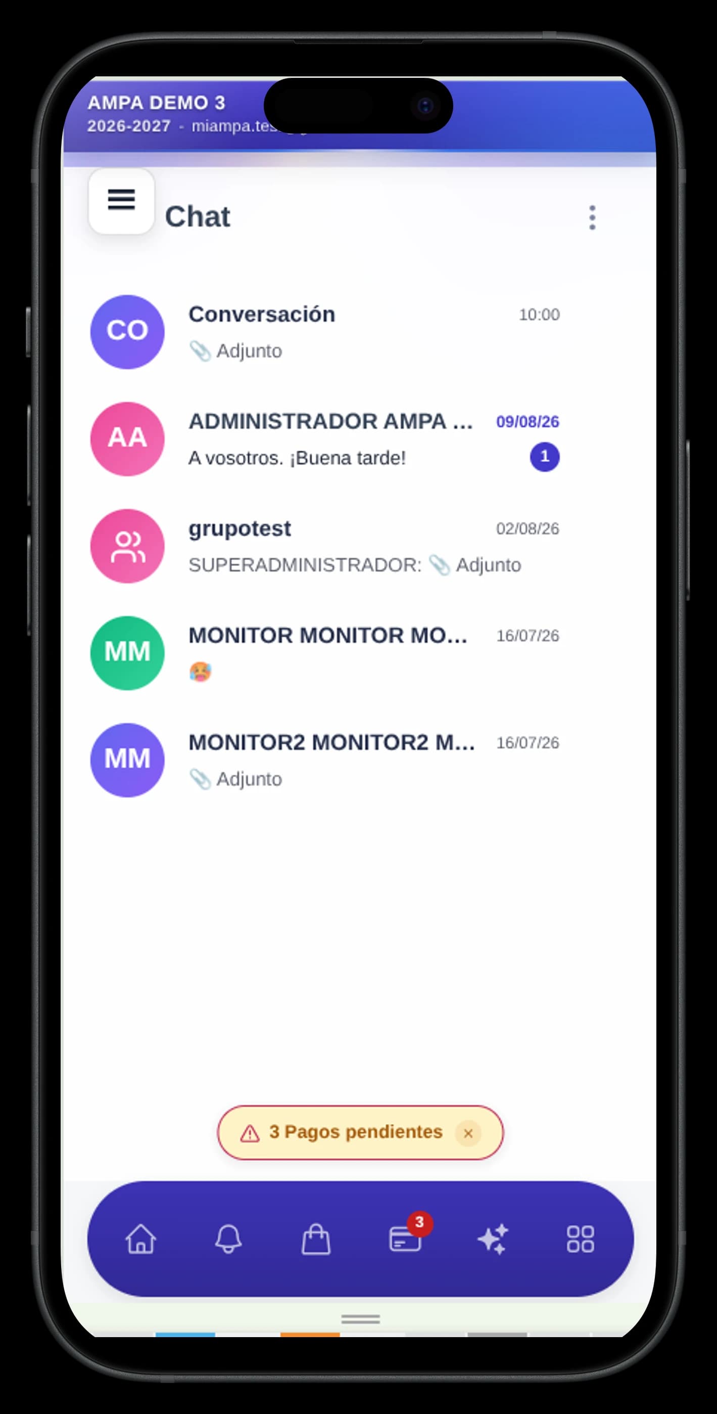 Captura de pantalla: Chat con las familias