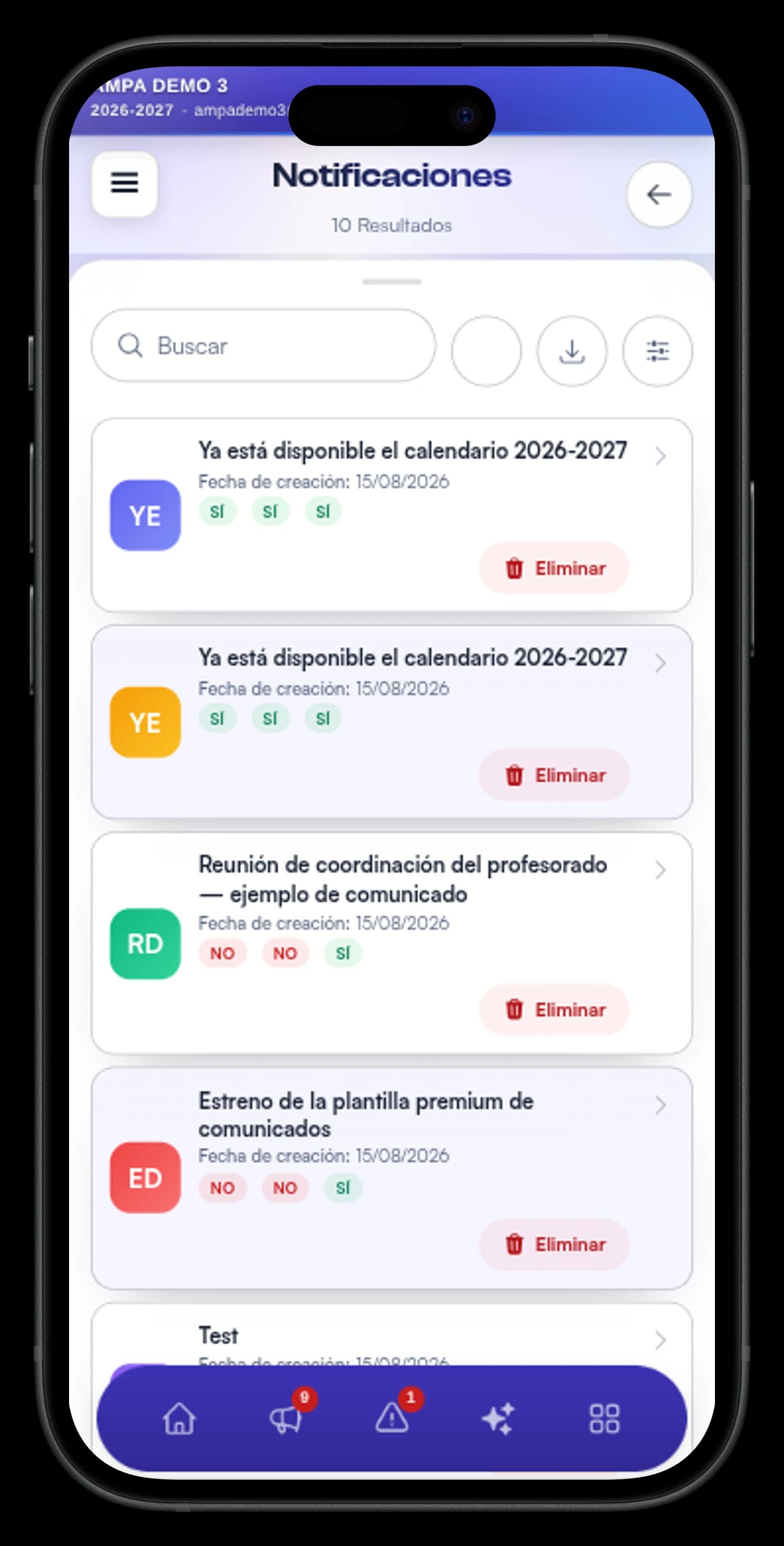 Captura de pantalla: Notificaciones
