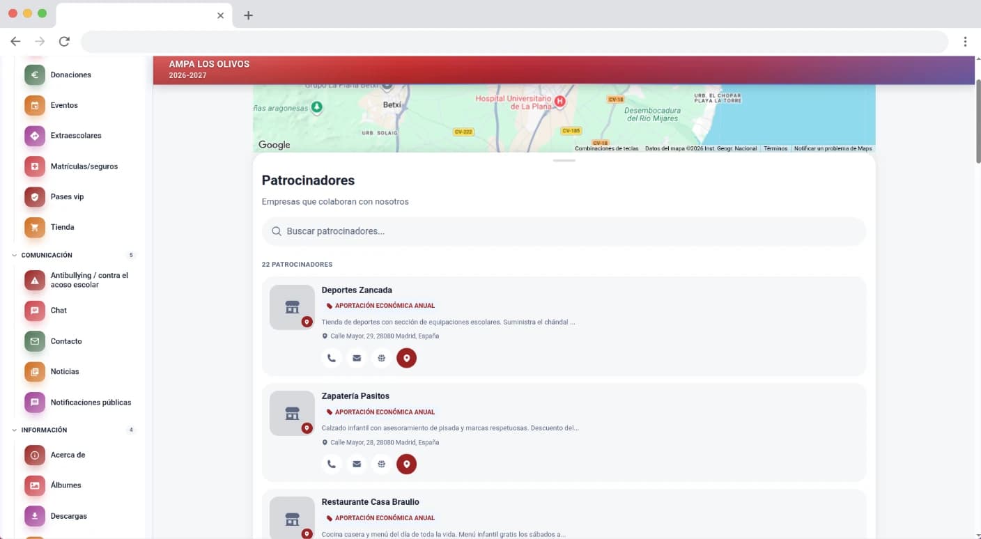 Captura de pantalla: Patrocinadores