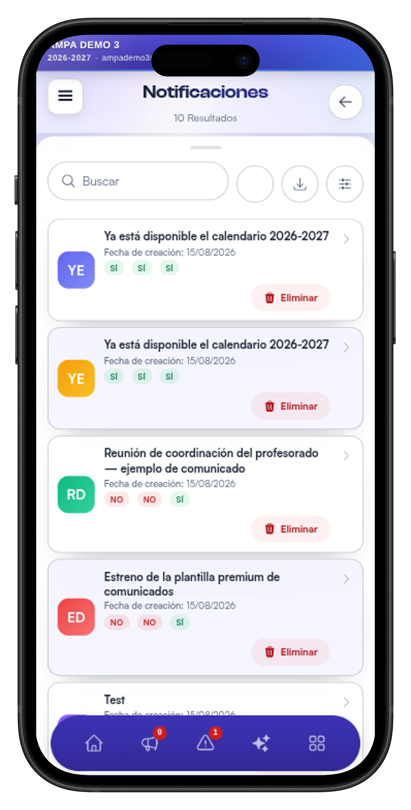 Módulo de notificaciones en la APP de MiAMPA